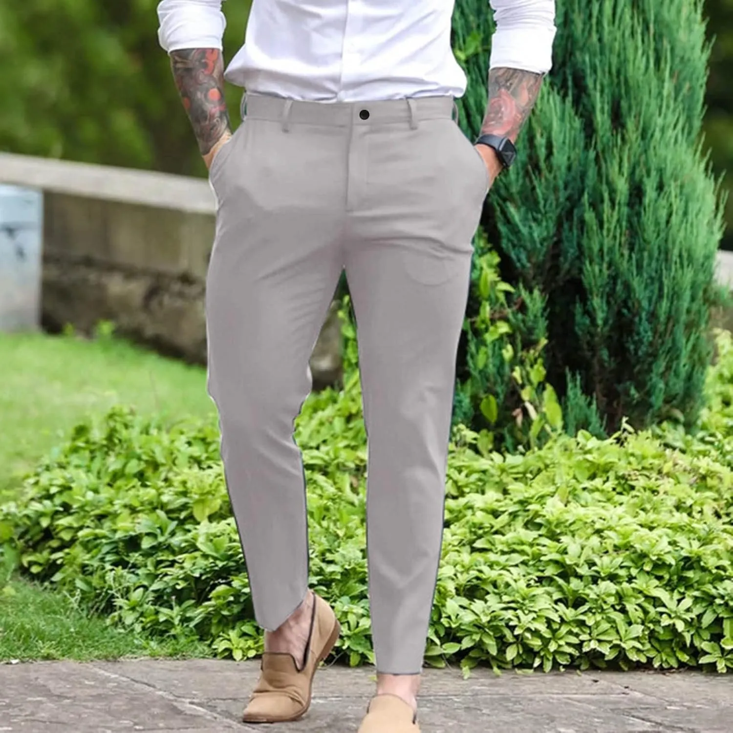 XUETON Mens Slim Fit Dress Pants Casual Business Office Work Skinny Pants Comfy Flat-Front Stretch Chino Golf Trousers