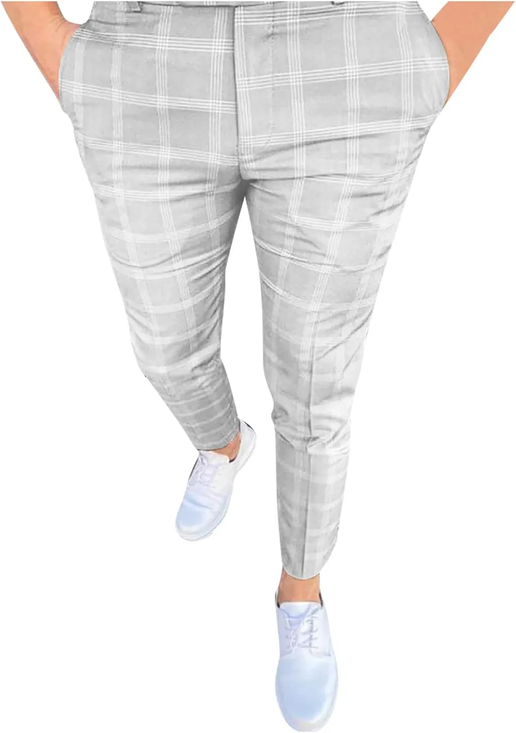 Ymosrh Men's Chino Pants Regular Dress Pants Slim Fit Plaid Pants Business Suit Casual Golf Mens Exercise XXL
