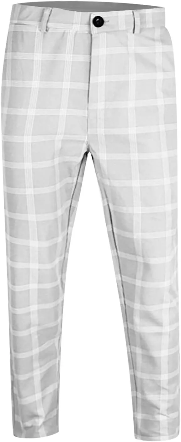 Ymosrh Men's Chino Pants Regular Dress Pants Slim Fit Plaid Pants Business Suit Casual Golf Mens Exercise XXL