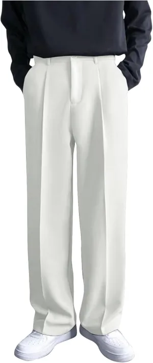 Ymosrh Men's Pants Business Casual Pants Loose Solid Color Pleated Dress Pants Trousers Mens, 32-38