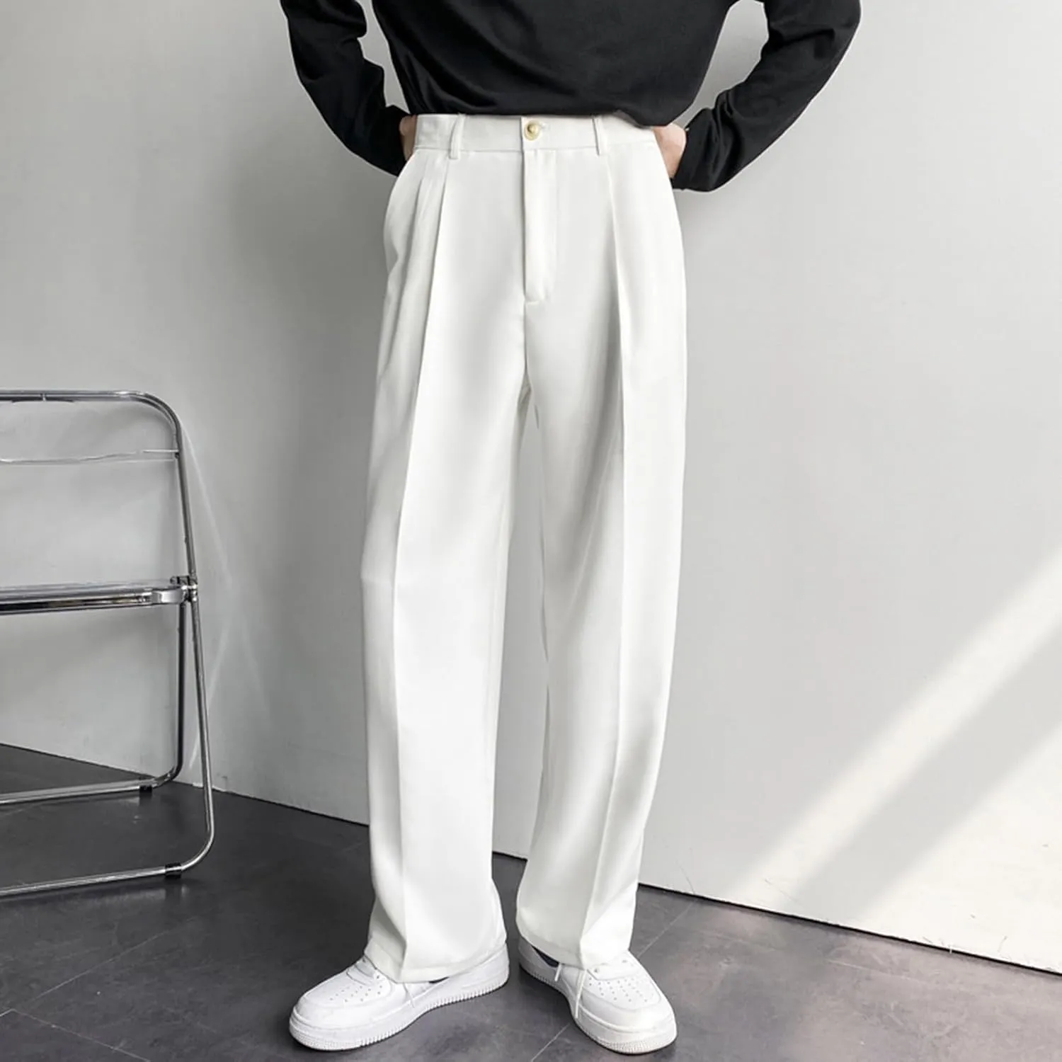 Ymosrh Men's Pants Business Casual Pants Loose Solid Color Pleated Dress Pants Trousers Mens, 32-38