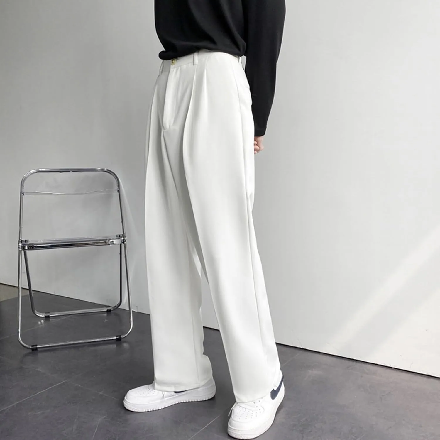 Ymosrh Men's Pants Business Casual Pants Loose Solid Color Pleated Dress Pants Trousers Mens, 32-38