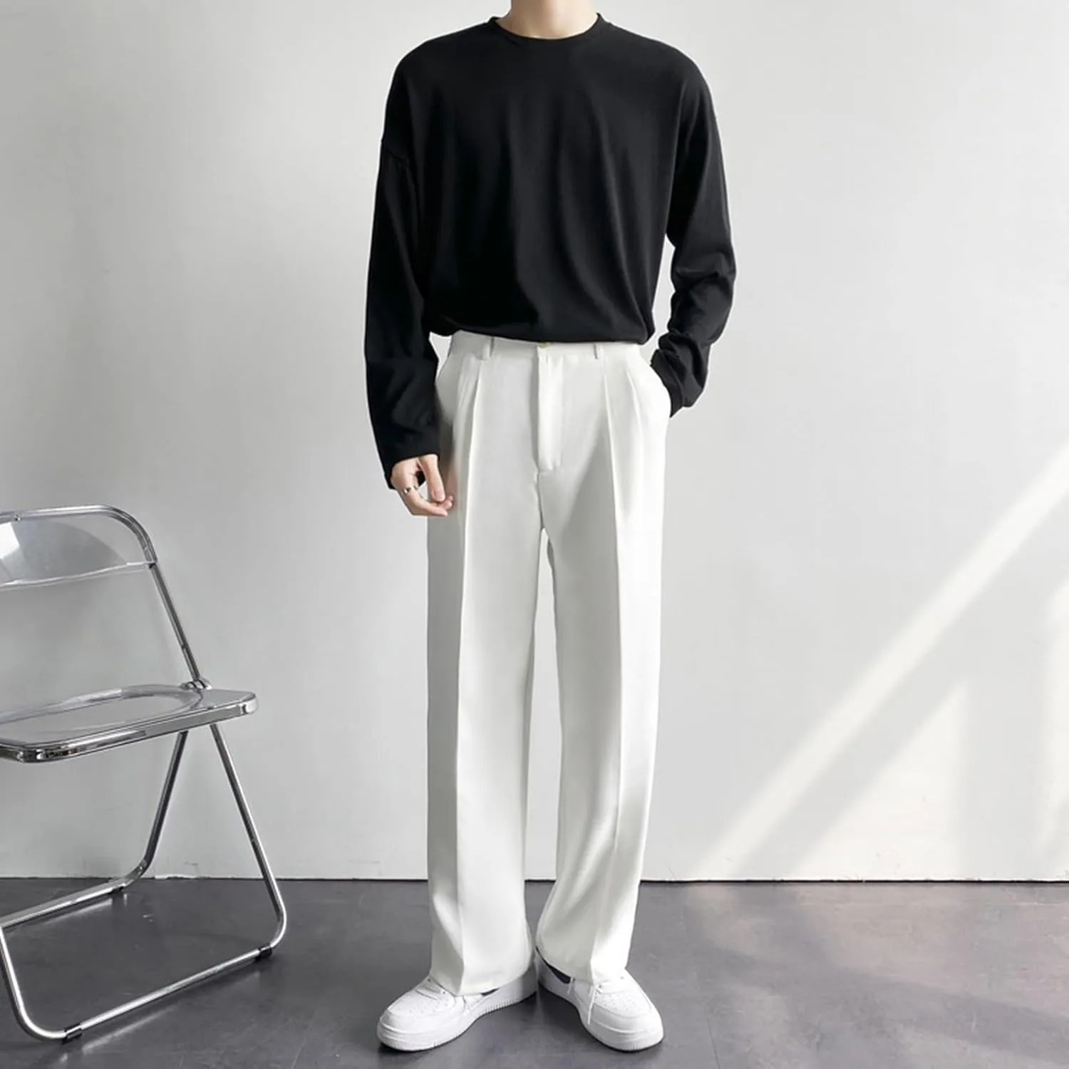 Ymosrh Men's Pants Business Casual Pants Loose Solid Color Pleated Dress Pants Trousers Mens, 32-38