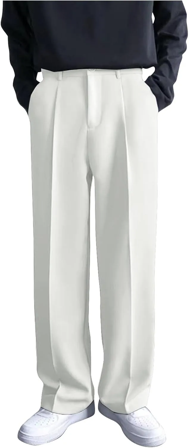 Ymosrh Men's Pants Business Casual Pants Loose Solid Color Pleated Dress Pants Trousers Mens, 32-38