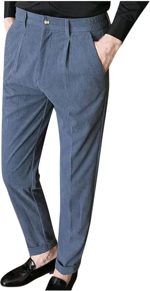 Ymosrh Men's Pants Fashion Slim Fit Corduroy Trousers Business Formal Pants Casual Golf, S-2XL
