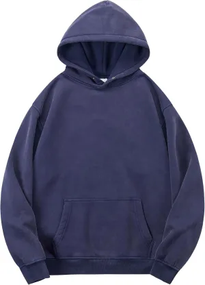 YND Mens Oversized Acid Wash Hoodie, Heavyweight Vintage Pullover for Winter, Fleece Cotton Sweatshirt, Unisex Streetwear