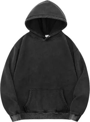 YND Mens Oversized Acid Wash Hoodie, Heavyweight Vintage Pullover for Winter, Fleece Cotton Sweatshirt, Unisex Streetwear