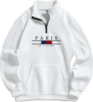 ZAFUL Men's Letters Embroidered Raglan Sleeve Quarter Zip Fleece Vintage Pullover Sweatshirt