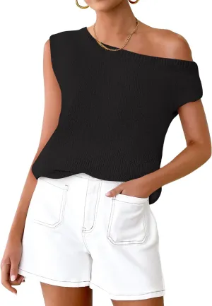 ZESICA Women's Summer Off The Shoulder Knit Tops 2025 Casual Short Sleeve Oversized Shirt