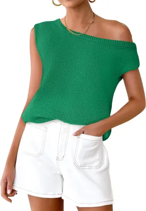 ZESICA Women's Summer Off The Shoulder Knit Tops 2025 Casual Short Sleeve Oversized Shirt
