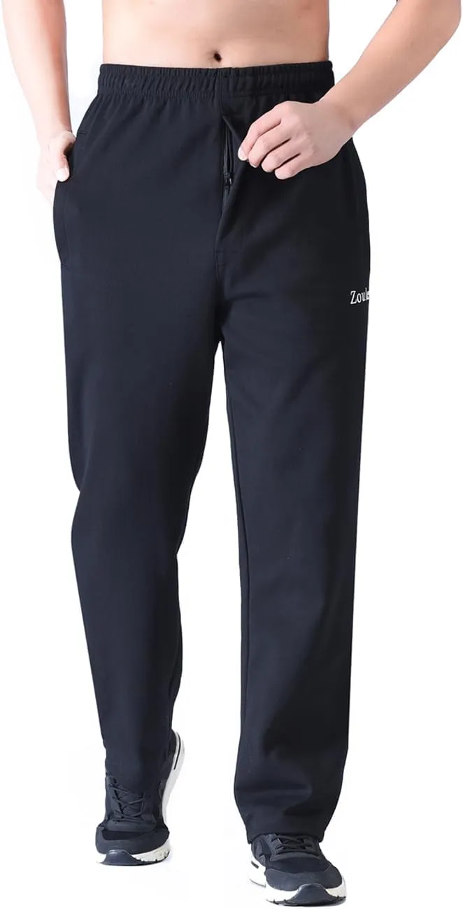 Zoulee Men's Open-Bottom Cotton Track Pants Sweatpants Jogging Pants with Zip Fly