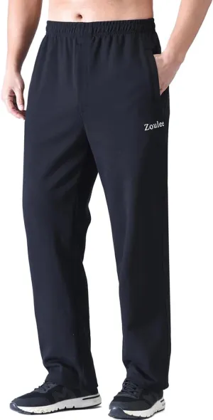 Zoulee Men's Open-Bottom Cotton Track Pants Sweatpants Jogging Pants with Zip Fly