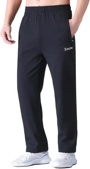 Zoulee Men's Open-Bottom Cotton Track Pants Sweatpants Jogging Pants with Zip Fly