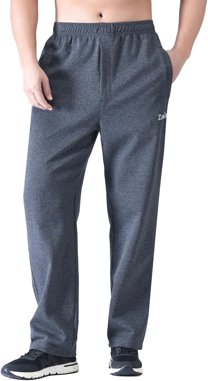Zoulee Men's Open-Bottom Cotton Track Pants Sweatpants Jogging Pants with Zip Fly