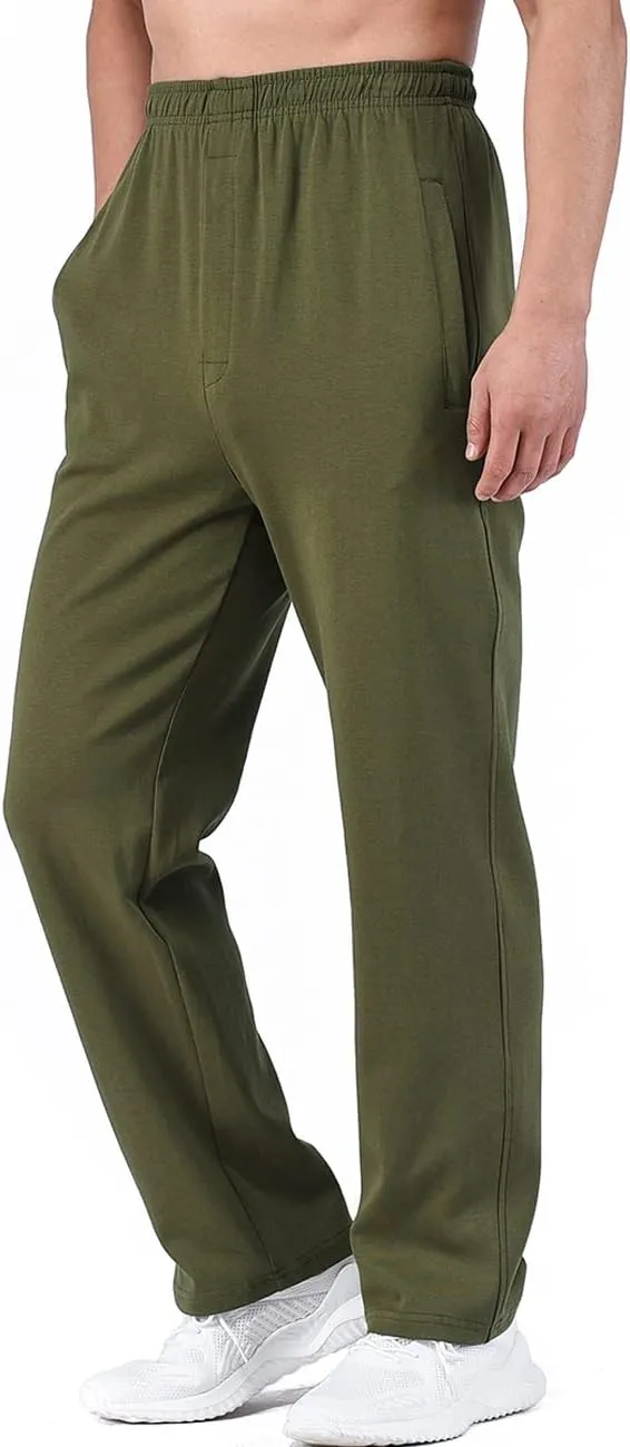 Zoulee Men's Open-Bottom Cotton Track Pants Sweatpants Jogging Pants with Zip Fly