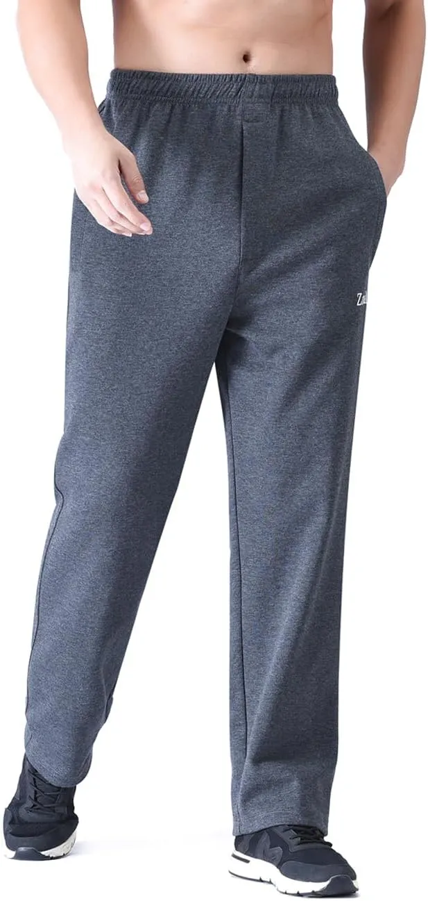 Zoulee Men's Open-Bottom Cotton Track Pants Sweatpants Jogging Pants with Zip Fly