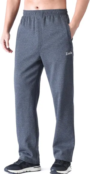 Zoulee Men's Open-Bottom Cotton Track Pants Sweatpants Jogging Pants with Zip Fly