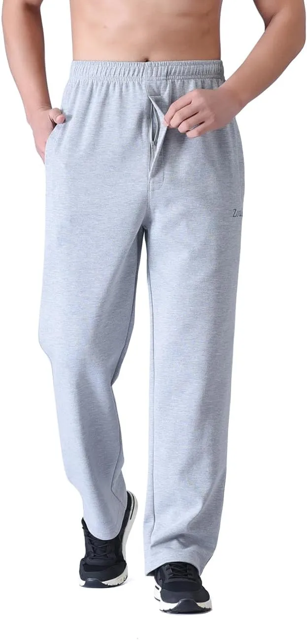 Zoulee Men's Open-Bottom Cotton Track Pants Sweatpants Jogging Pants with Zip Fly
