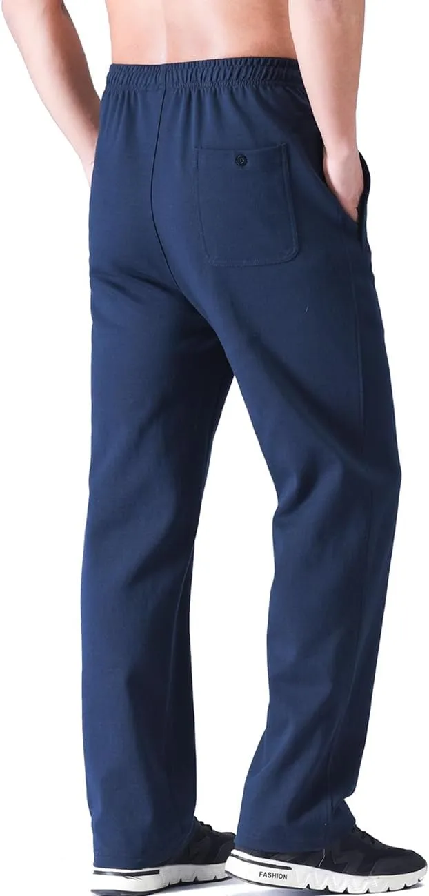 Zoulee Men's Open-Bottom Cotton Track Pants Sweatpants Jogging Pants with Zip Fly