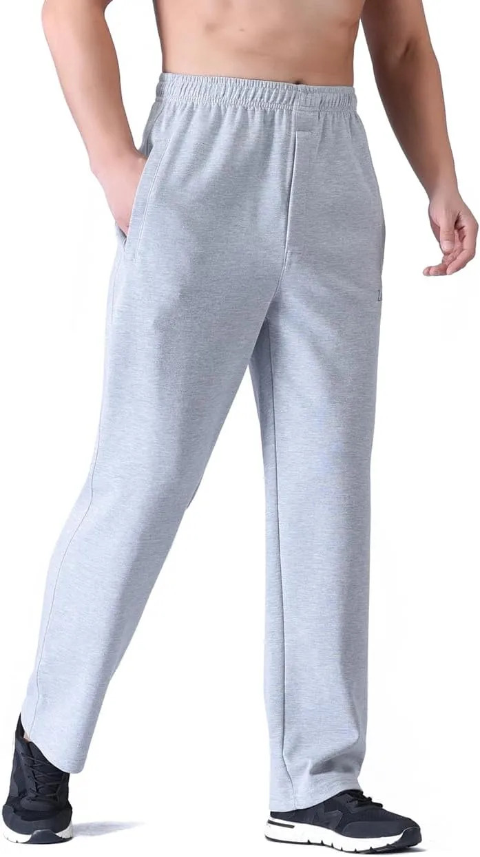 Zoulee Men's Open-Bottom Cotton Track Pants Sweatpants Jogging Pants with Zip Fly