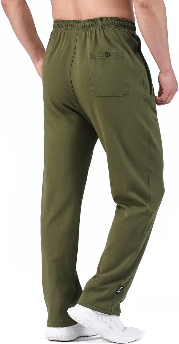 Zoulee Men's Open-Bottom Cotton Track Pants Sweatpants Jogging Pants with Zip Fly