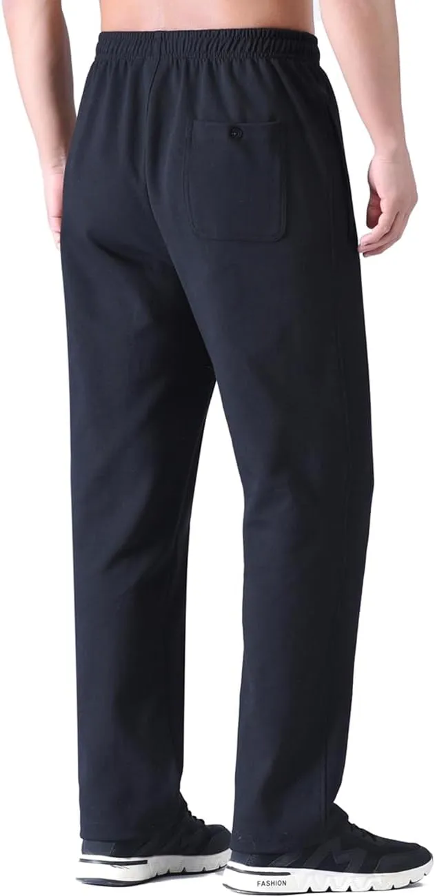Zoulee Men's Open-Bottom Cotton Track Pants Sweatpants Jogging Pants with Zip Fly