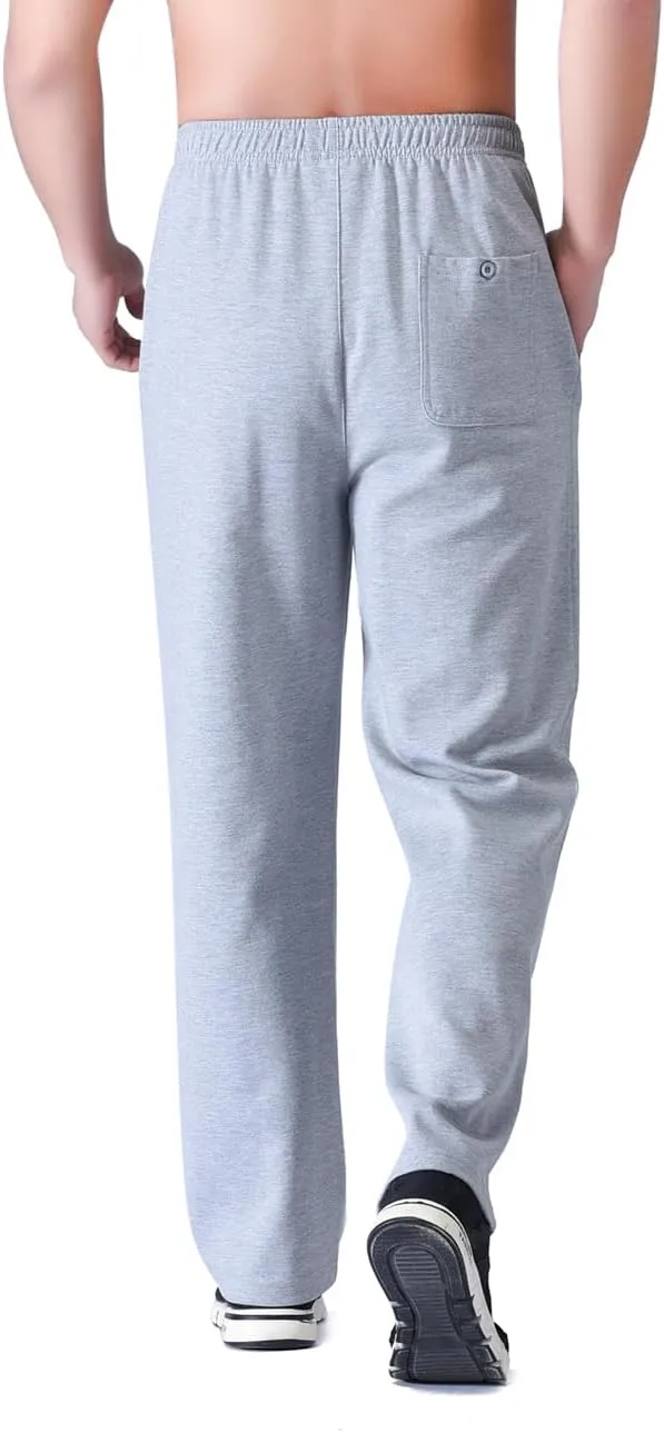Zoulee Men's Open-Bottom Cotton Track Pants Sweatpants Jogging Pants with Zip Fly