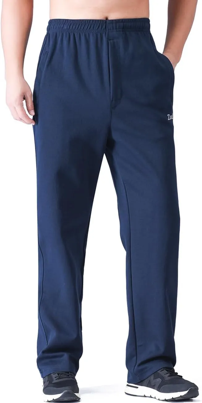 Zoulee Men's Open-Bottom Cotton Track Pants Sweatpants Jogging Pants with Zip Fly