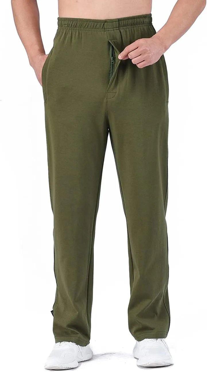 Zoulee Men's Open-Bottom Cotton Track Pants Sweatpants Jogging Pants with Zip Fly