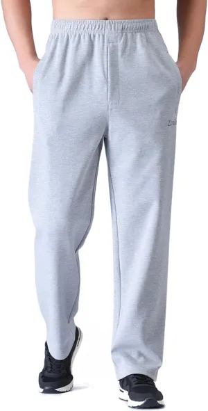 Zoulee Men's Open-Bottom Cotton Track Pants Sweatpants Jogging Pants with Zip Fly