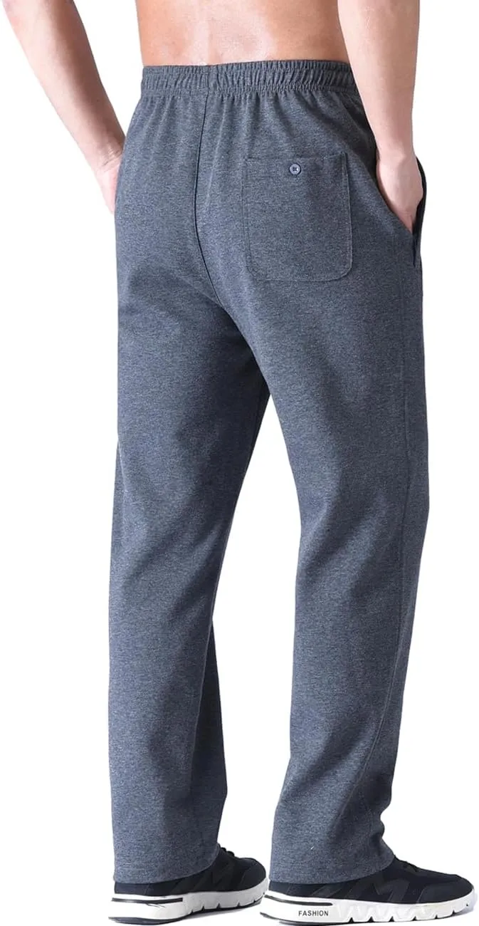 Zoulee Men's Open-Bottom Cotton Track Pants Sweatpants Jogging Pants with Zip Fly