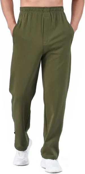 Zoulee Men's Open-Bottom Cotton Track Pants Sweatpants Jogging Pants with Zip Fly
