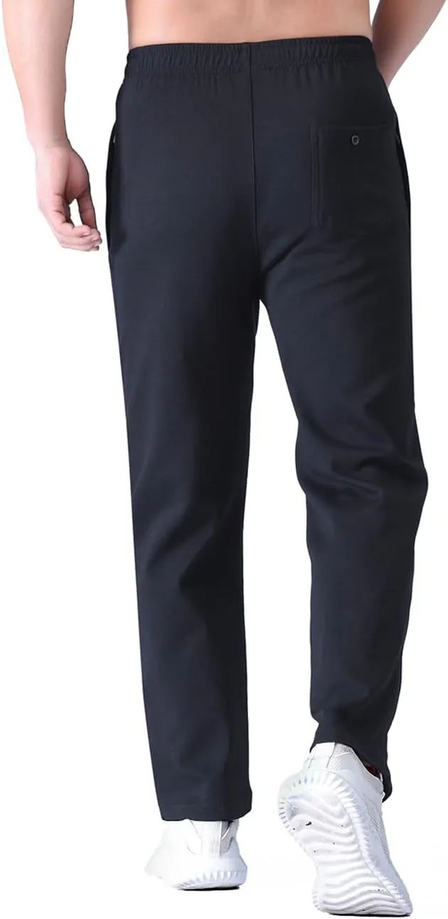 Zoulee Men's Open-Bottom Cotton Track Pants Sweatpants Jogging Pants with Zip Fly