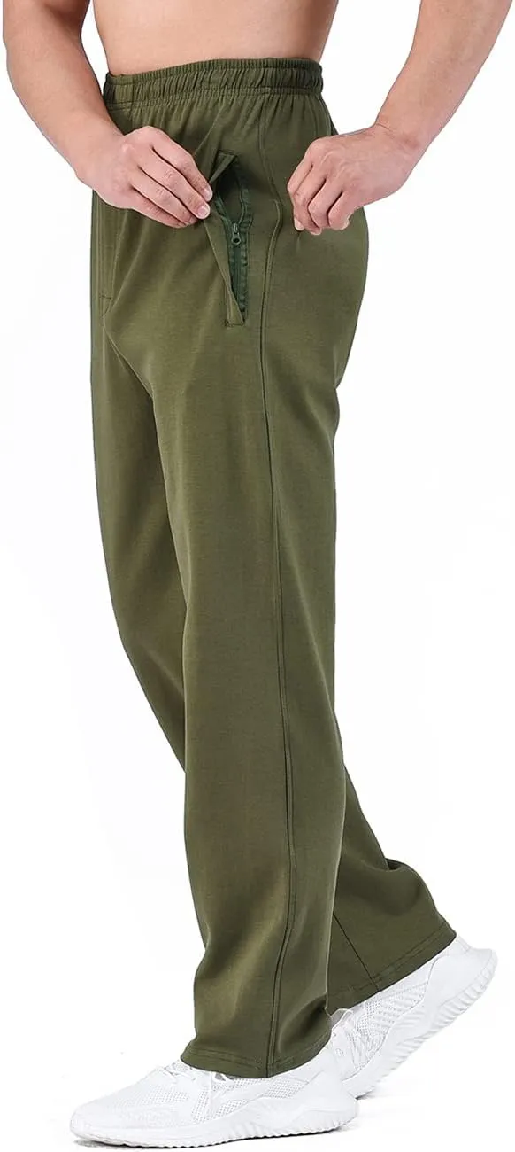Zoulee Men's Open-Bottom Cotton Track Pants Sweatpants Jogging Pants with Zip Fly