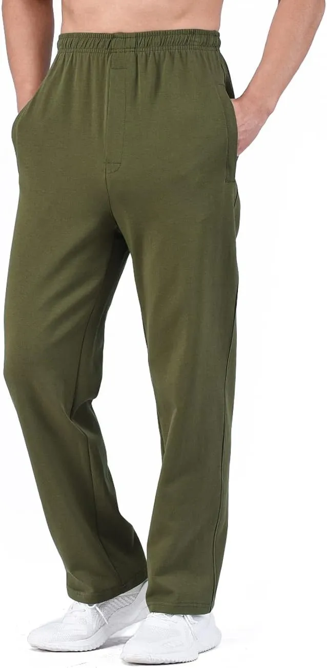 Zoulee Men's Open-Bottom Cotton Track Pants Sweatpants Jogging Pants with Zip Fly