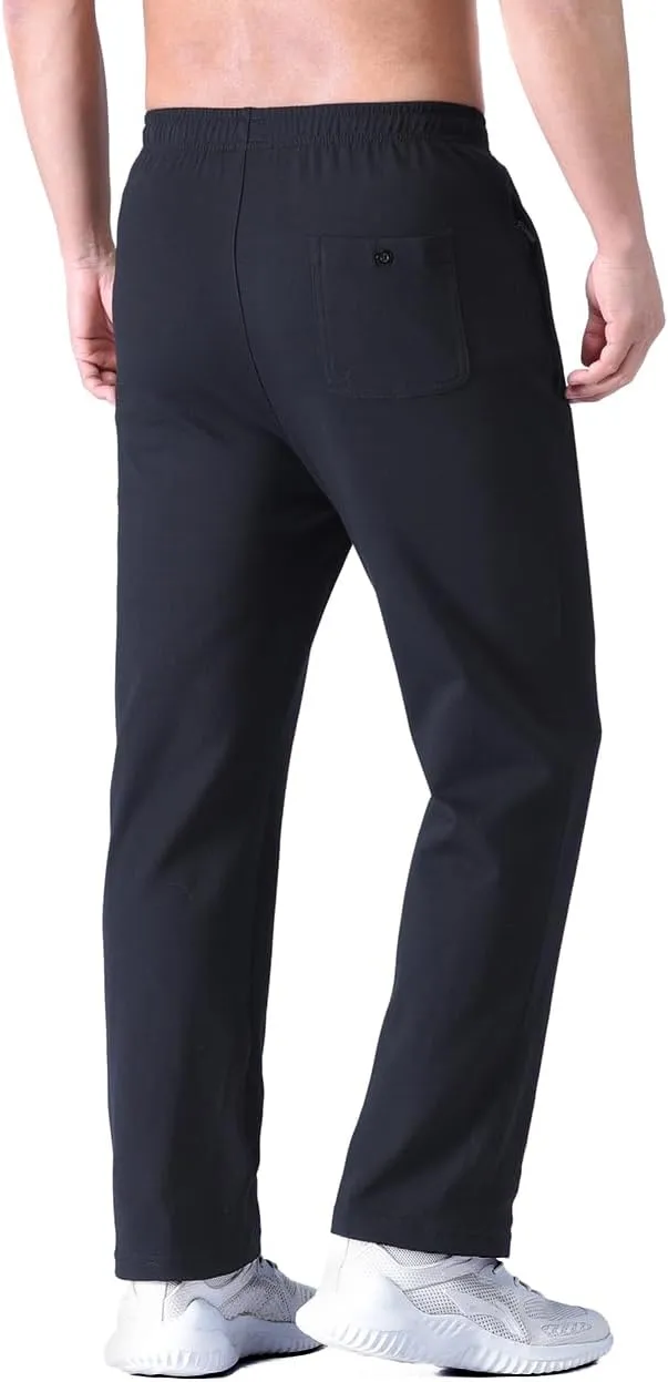 Zoulee Men's Open-Bottom Cotton Track Pants Sweatpants Jogging Pants with Zip Fly