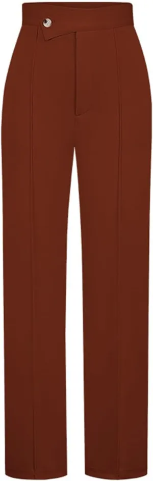 ZWRXW Wide Leg Suit Pants for Women Pleated Elegant High Waist Straight Long Pants Casual Loose Fit Solid Trousers