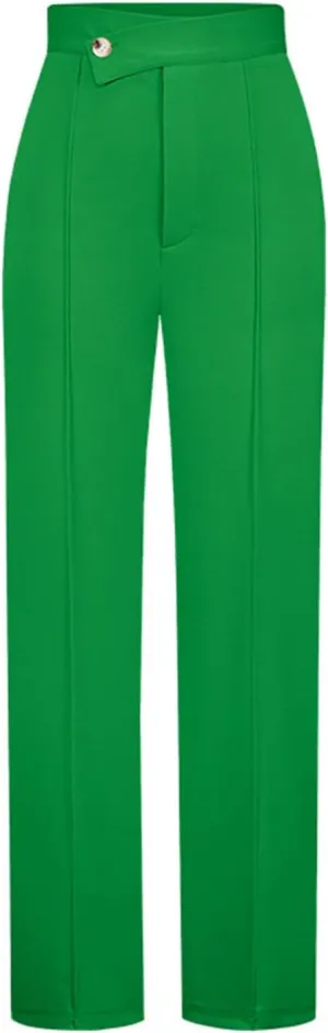 ZWRXW Wide Leg Suit Pants for Women Pleated Elegant High Waist Straight Long Pants Casual Loose Fit Solid Trousers
