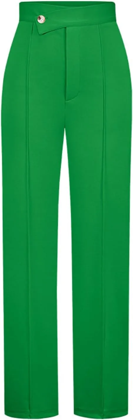 ZWRXW Wide Leg Suit Pants for Women Pleated Elegant High Waist Straight Long Pants Casual Loose Fit Solid Trousers